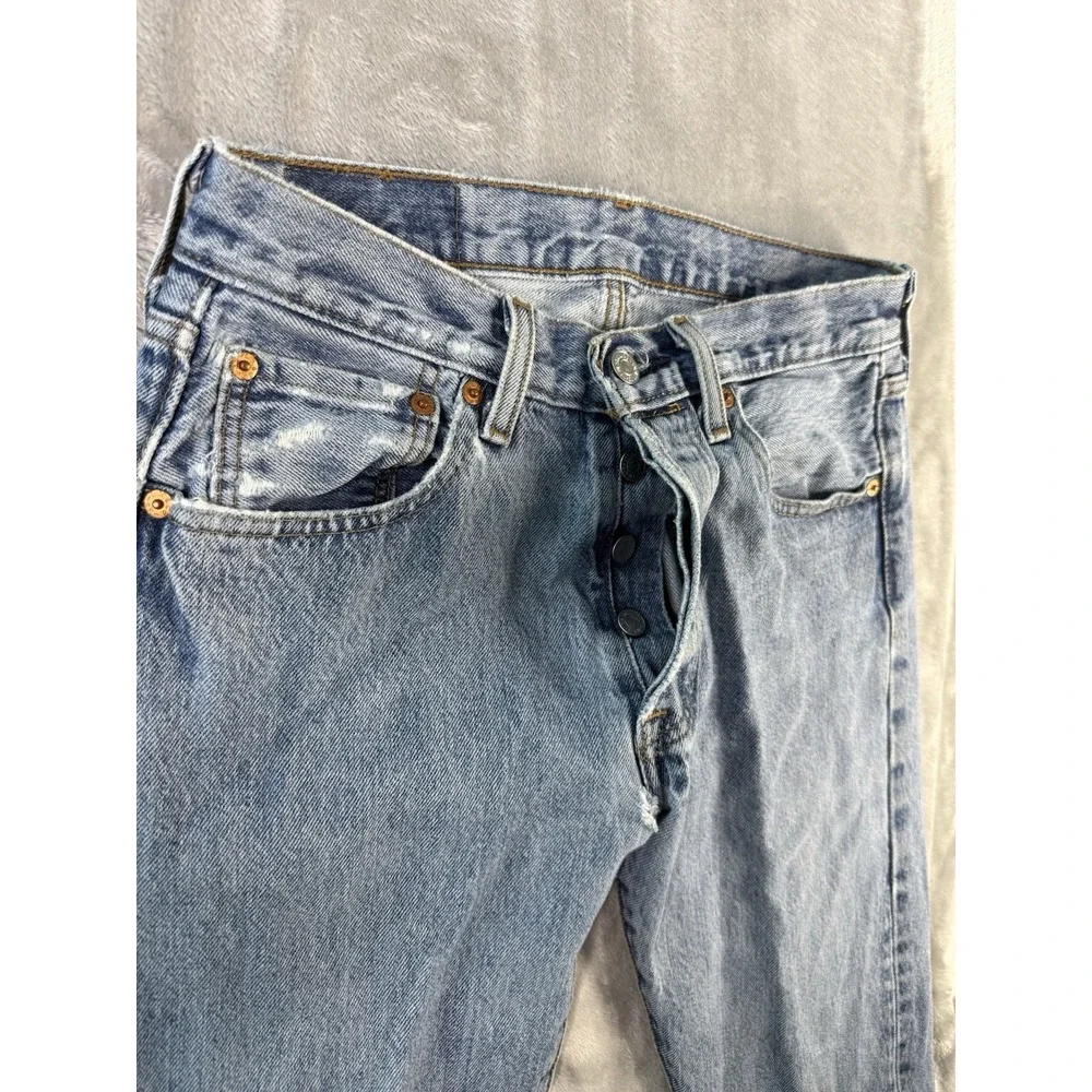 Levis Jeans Mens Blue 501 Premium Light Wash Button Fly Straight Denim 28x32